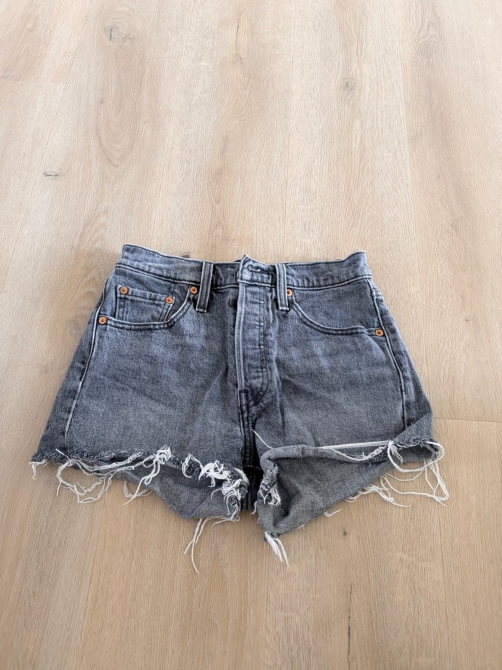 Levi's 501 Frayed Hem Black Wash Denim Shorts